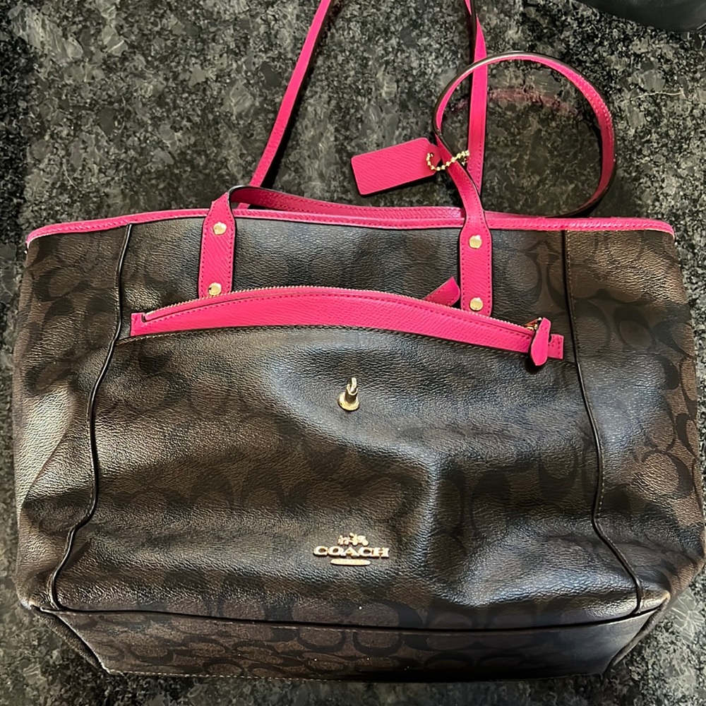 Dark Brown and Pink Coach Purse